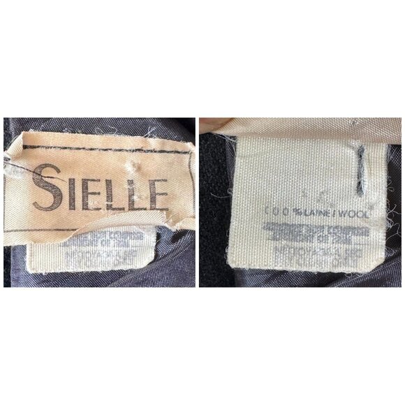 Vintage 70s shift dress, black wool, lime green lapels & buttons, long sleeves - Picture 8 of 9